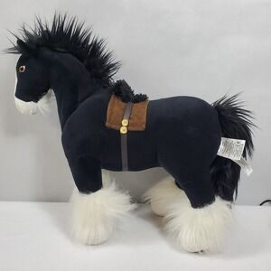 Disney Store Black Shire Horse Plush Toy Stallion with Saddle